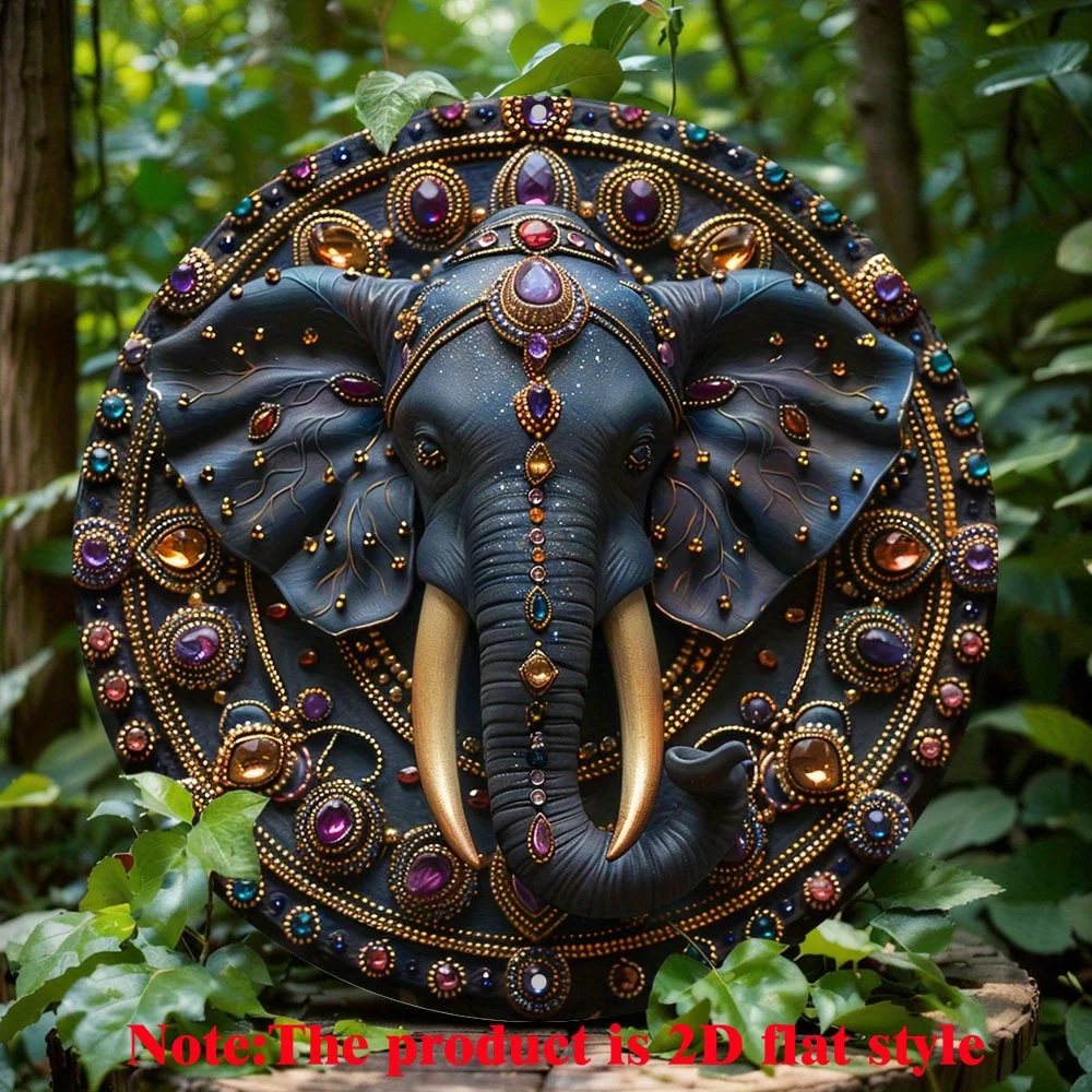 

Charming Elephant-Themed Round Aluminum Wall Art - Perfect for Home & Office Decor, Elephant Home Decor, Decorative Wall Poster