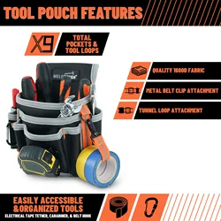 Electrician's Small Tool Pouch for Tool Belt Tool Pouch Tool Holster with Multiple Pockets, Construction Pouch Tool Organizer