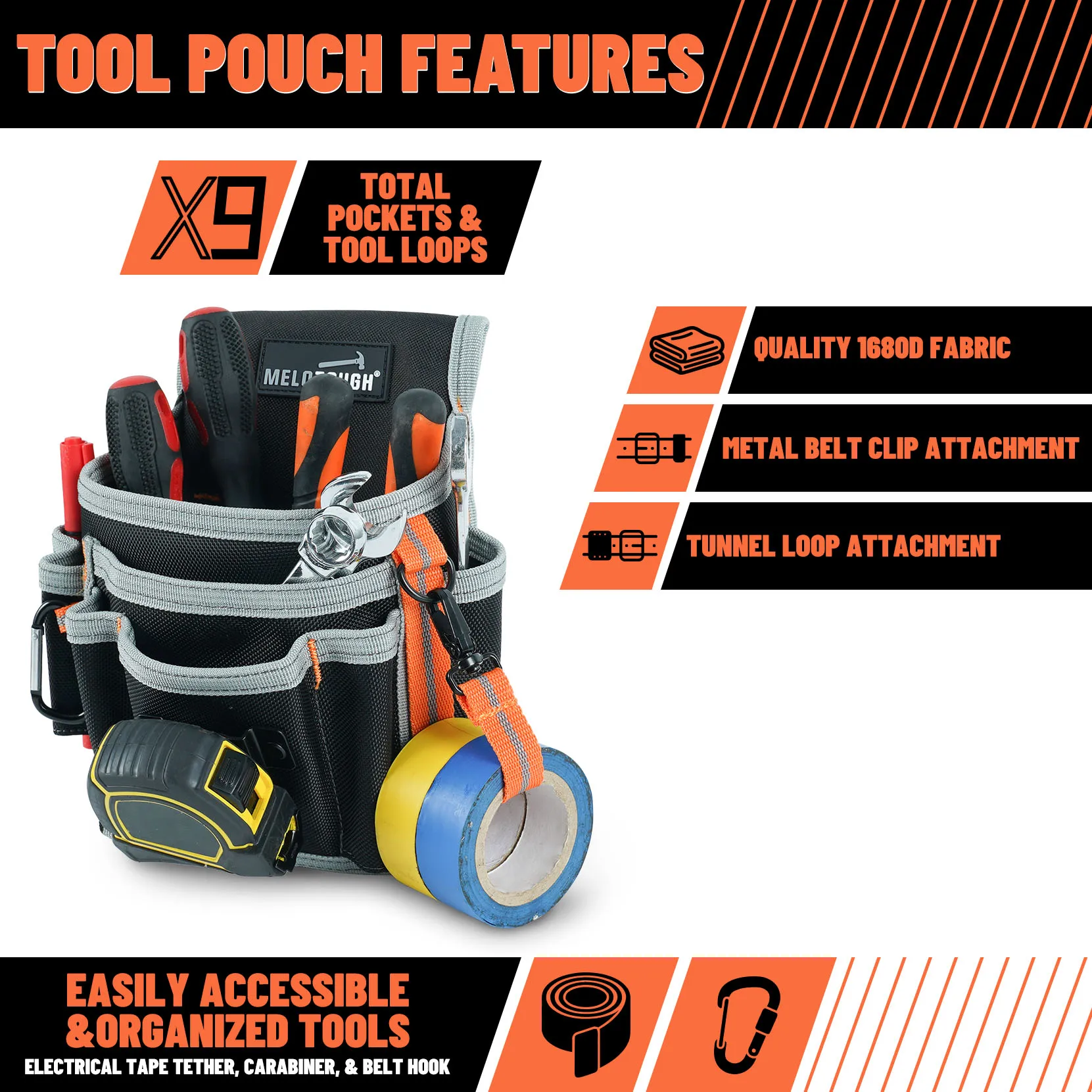 Electrician's Small Tool Pouch for Tool Belt Tool Pouch Tool Holster with Multiple Pockets, Construction Pouch Tool Organizer