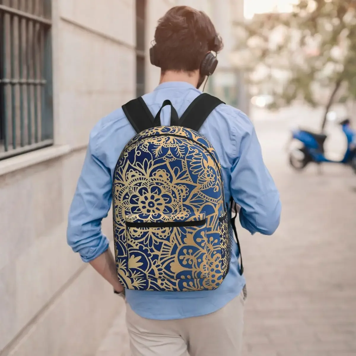 Water Blue Bohemian Print Backpack Daypack Large Capacity Children BookBag School Bag Shoulder Bags for Men Women - view 5