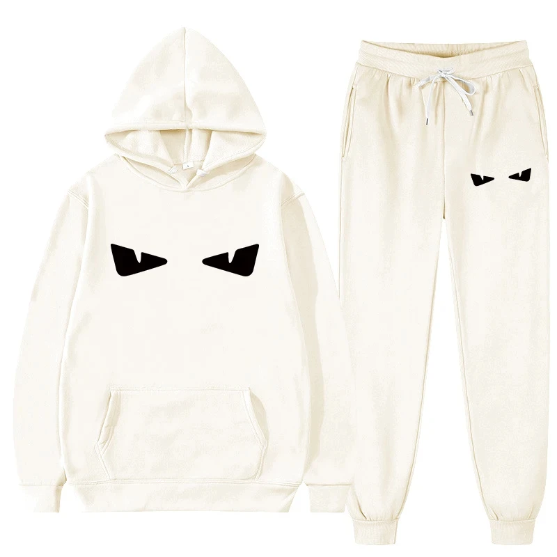 2023 Autumn and Winter Men\'s All Cotton Fashion Printed Long Sleeve Hoodie+Pants Two Piece Casual Fitness Street Sportswear