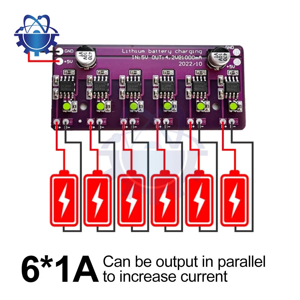 18650  Charging Module 4056 5V 1A  Lithium Battery Charger Board 6 Independent Charge Discharge Integrated Module PCB Board