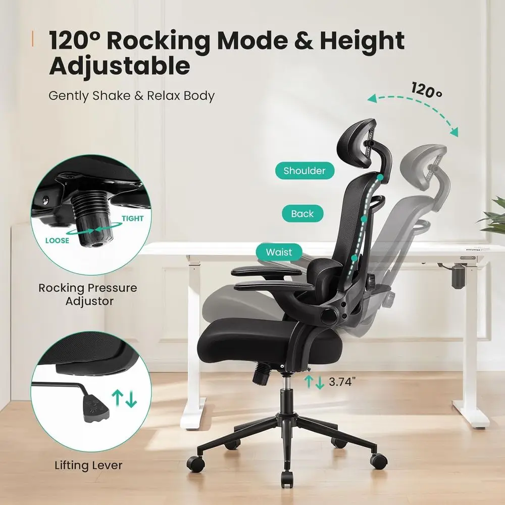 Office Chair Ergonomic Desk Chair, 300 LBS Home Mesh Office Desk Chairs with Wheels, 2D Headrest, Up&Down Lumbar Support, Swivel