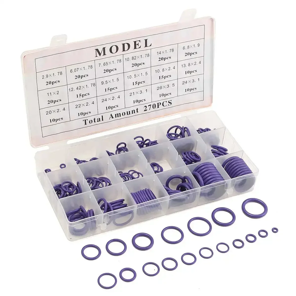 270pc/set Green/Purple Seal O-ring Gaskets Air Conditioning Rubber Washer Assortment for R22 R134a 18 Sizes Standard Parts