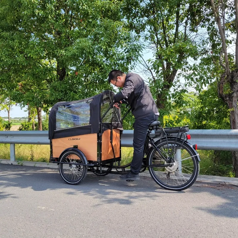 Electric freight tricycle warehouse Electric freight bicycle front wooden box 3-wheel tricycle pedal assist