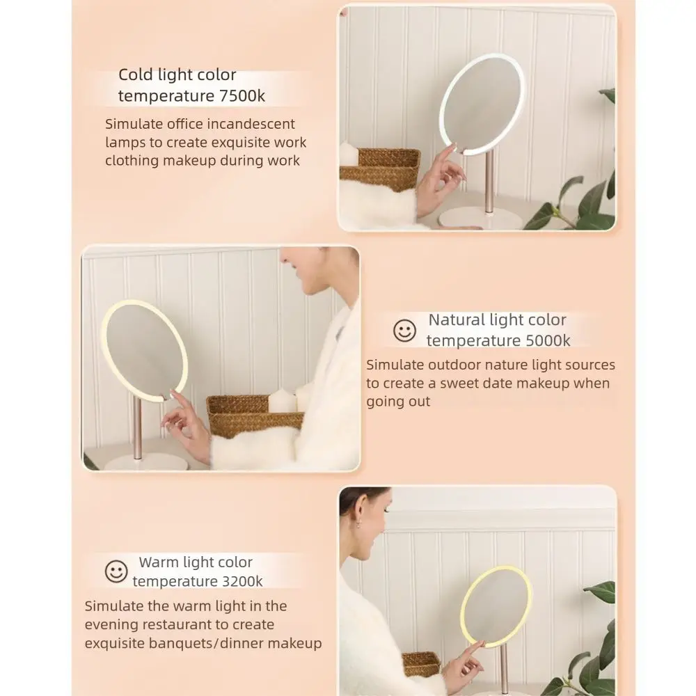 Specchio per trucco a LED regolabile Rotazione di luci a 3 colori Specchi cosmetici portatili Specchio cosmetico staccabile antiscivolo con luci
