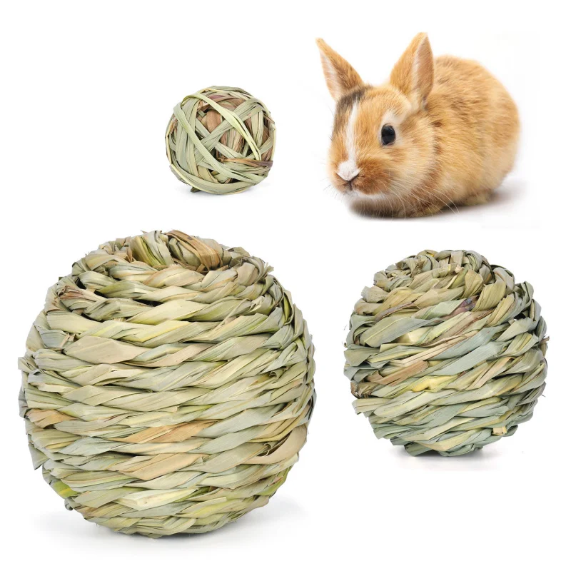 

Natural Grass Chew Ball - Handwoven Reed Pet Toy for Hamsters Chinchillas Parrots, Dental Chew Boredom Relief (Safe Non-Toxic)