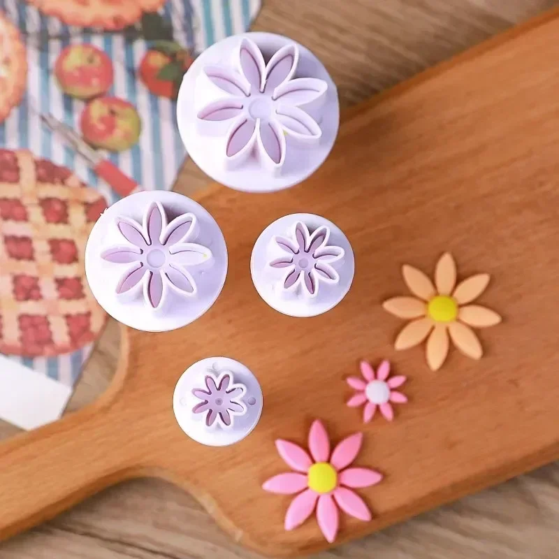 4/8Pcs Plum Flower Daisy Flower Cake Plunger Fondant Cookie Cutter Mold Plum Baking Decorating Biscuit Stamps for Kitchen Tools