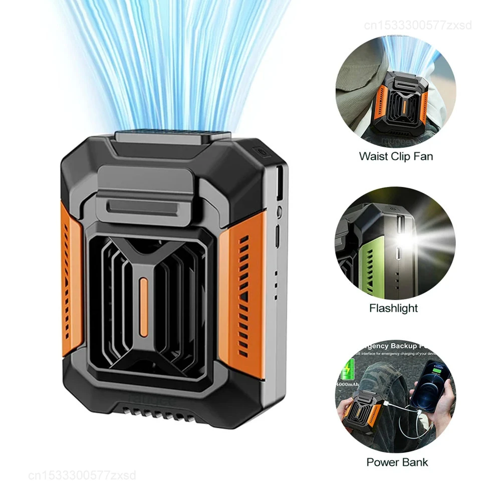 Waist Clip Fan Portable Mini Hanging Neck Fan USB Rechargeable Fan Small Outdoor Camping Waist Fan with Power Bank LED Light