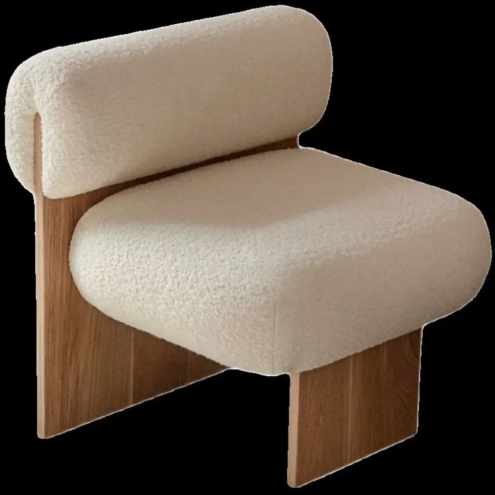 Leisure Single Sofa Chair Solid Wood Designer Minimalist Medieval Lamb Wool Nordic Small Apartment Living Room