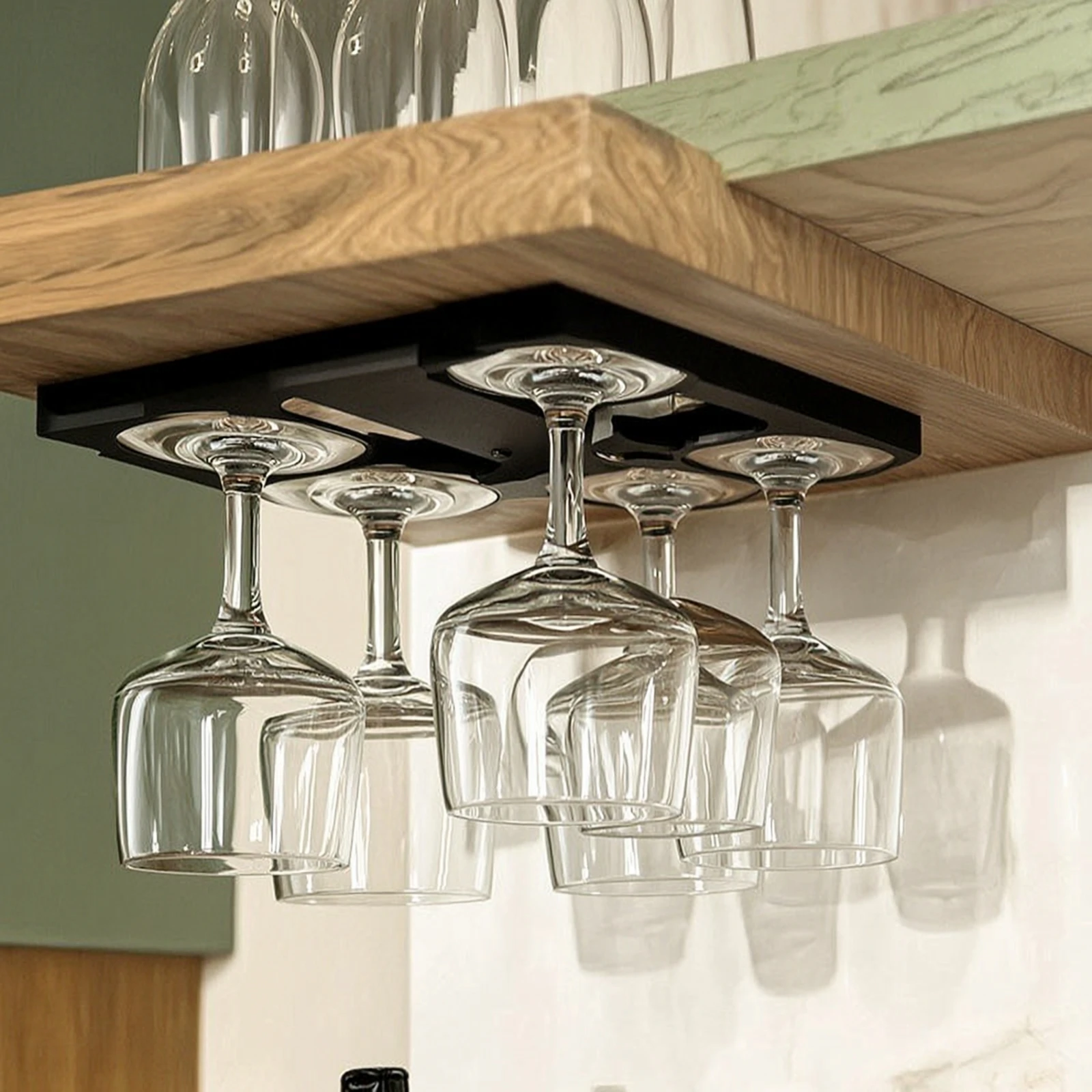 Under Cabinet Wine Glass Rack Slim-Profile Wine Glass Rack Stemware Holder Easy Installation Slim for Kitchen, Home Bar
