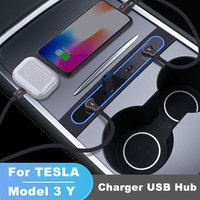 For Tesla Model 3 Y 21-23 27W Quick Charger USB Shunt Hub Intelligent Docking Station Car Adapter Powered Splitter Extension