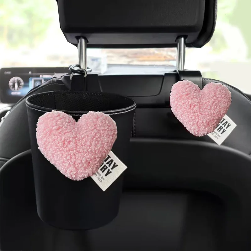 Cute Retro Red Heart Car Trash Bin Back For Back Seat Headrest Hanging Organizer Rubbish Leather Storage Bag Auto Accessories