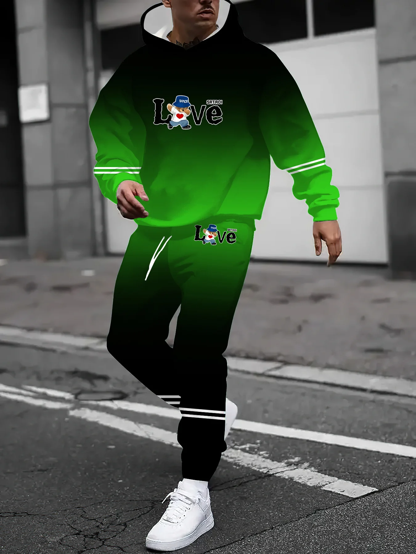 

Autumn and Winter Men Hoodie Set Men Little Bear LOVE Printed Pattern Men Casual Fashion Hoodie Set Quick Drying and Breathable