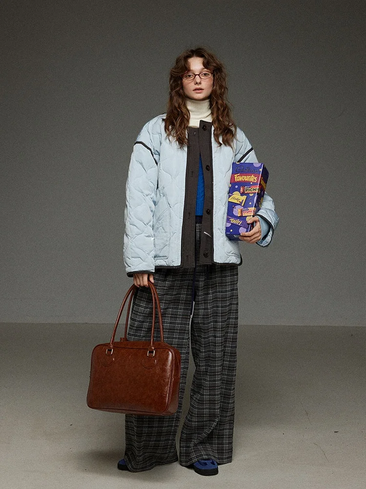 

TNIT Color Blo Lightweight down Jaet Women's Winter Loose Fit Diamond Pattern Simple Sle Premium Feeling Outerwear