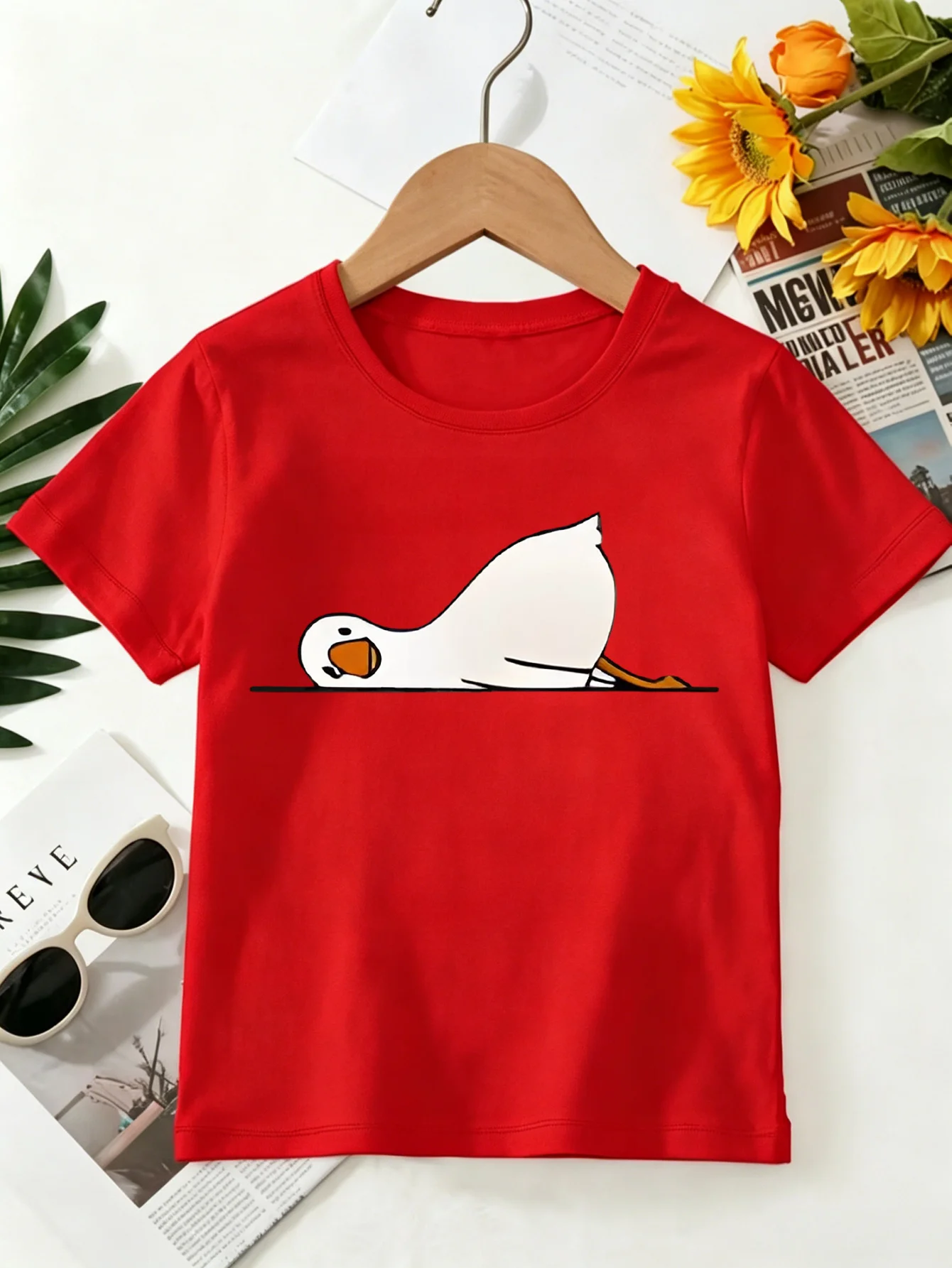Lazy White Goose Kids Tee Funny Cartoon Animal Print Boys Girls Family Matching Cotton Summer Short Sleeve Basic Children Tshirt