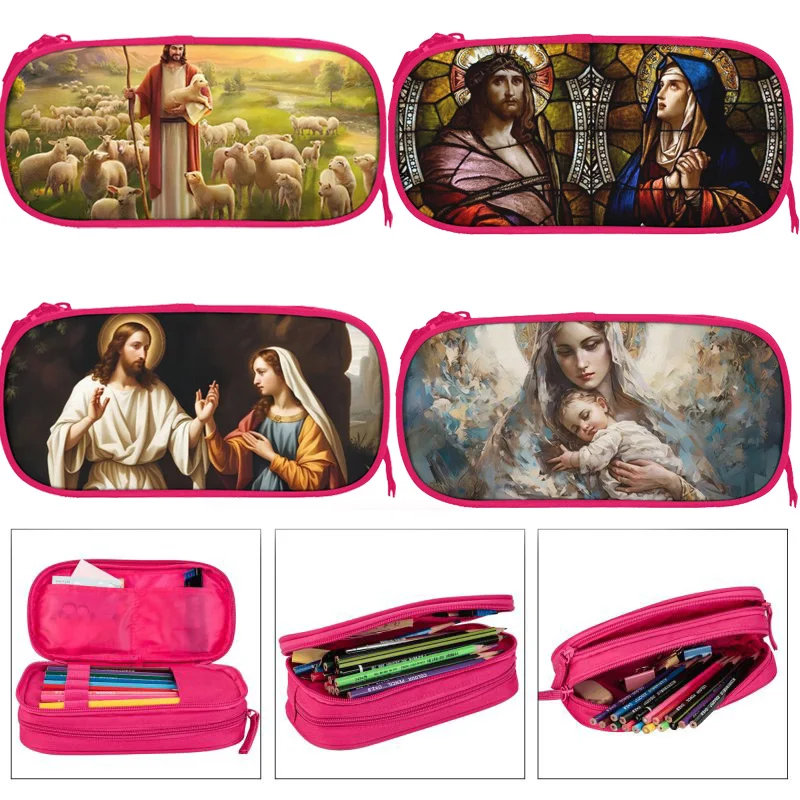 

Vintage Religion Painting Jesus Virgin Large Capacity Pencil Case Stationery School Supplies Pouch Office Desk Kids Pen Case Box