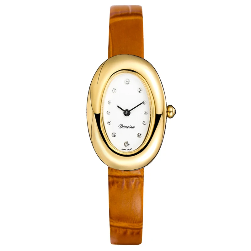 Reloj de cuarzo para mujer, Reloj de lujo con números romanos, Reloj ovalado Simple Vintage, Reloj de pulsera de cuero negro Orologio dorado y plateado