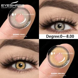 EYESHARE Myopia Lens Contact Lenses 1Pair Colored Contacts with Degree Lens Gray Lenses Brown Eye Lenses Yearly Natural Contacts