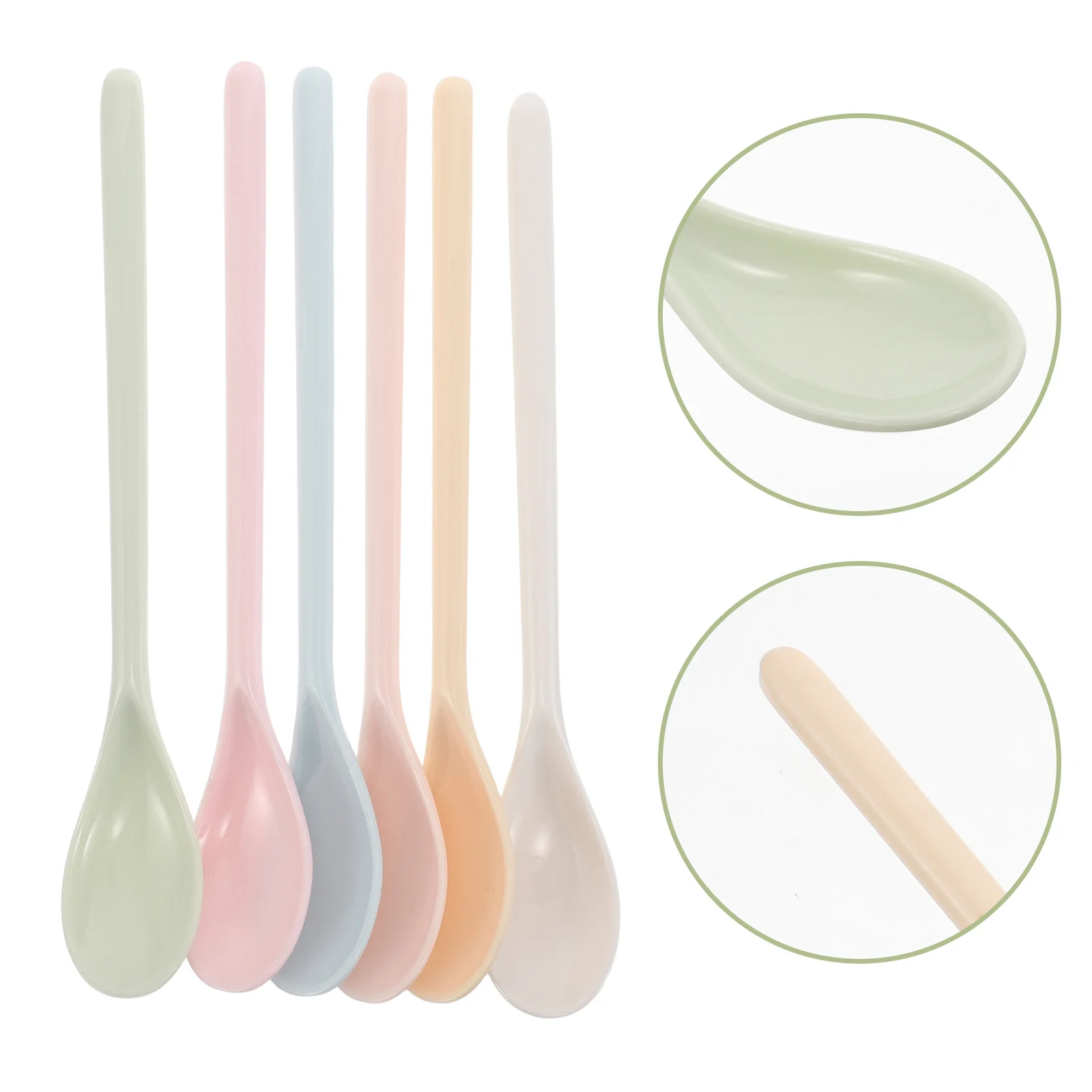 

6Pcs Drop-Resistant Long Handle Plastic Baby Spoons Imitation Porcelain Creative Solid Color Toddler Feeding Soup Spoons