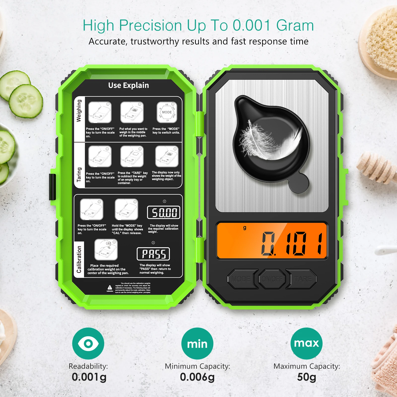 Brifit Elektronische Digitalwaage 0,001g/50g Mini-Präzisionswaage Professionelle Taschenwaage Milligrammwaage mit 50g Kalibriergewichten – Detail 14