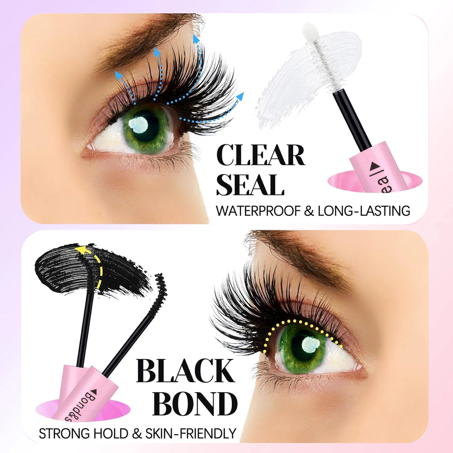 Eyelash Adhesive and Sealing Waterproof Glue, 72-Hour Long-Lasting Gentle Formula, Strong Cluster Glue for Eyelash Extensions