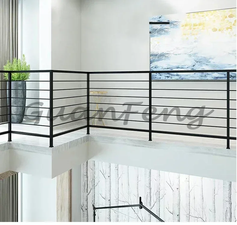 Wrought Iron Balcony Railing & Indoor Stair Handrail, Steel Staircase Balustrade Custom Home Safety Railing