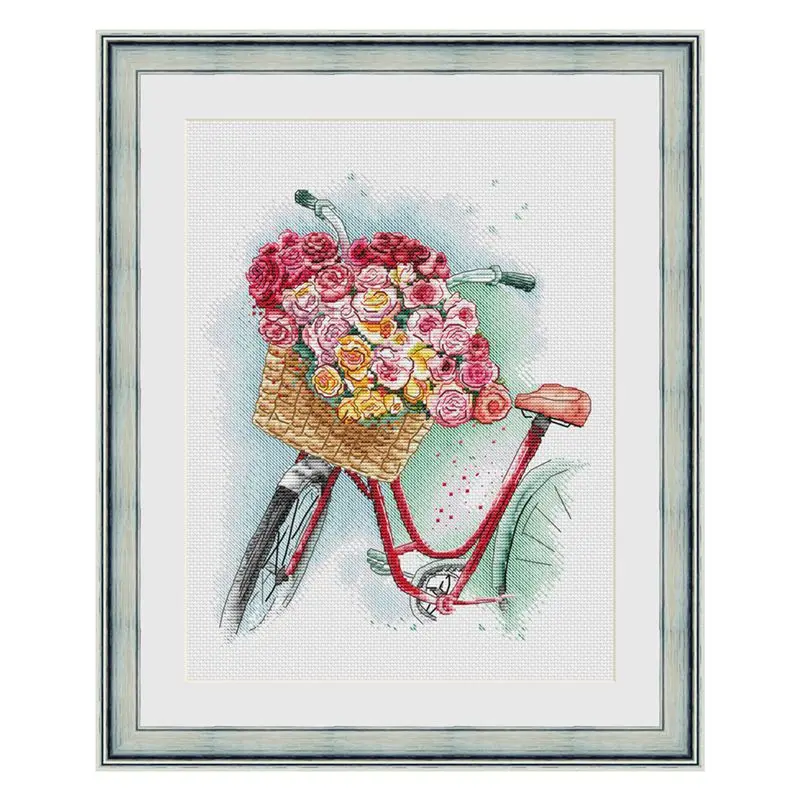 

SAGA Cross-stitch set: Bicycles loaded with flowers 28CT, 18CT, 14ct, and 11ct are available in optional print material packs