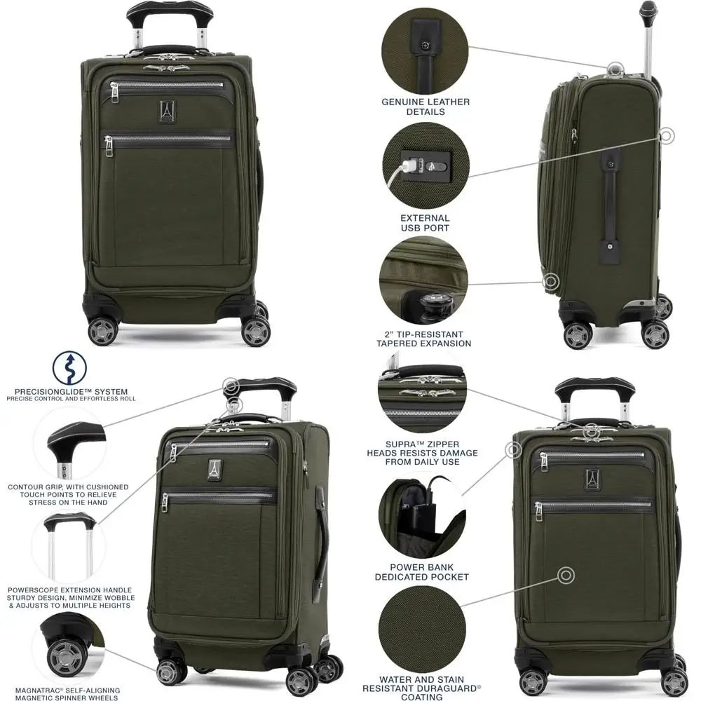 8-Wheel Expandable Spinner Carry-On Suitcase with USB Port, Unisex, Ideal for Pilots and Travelers