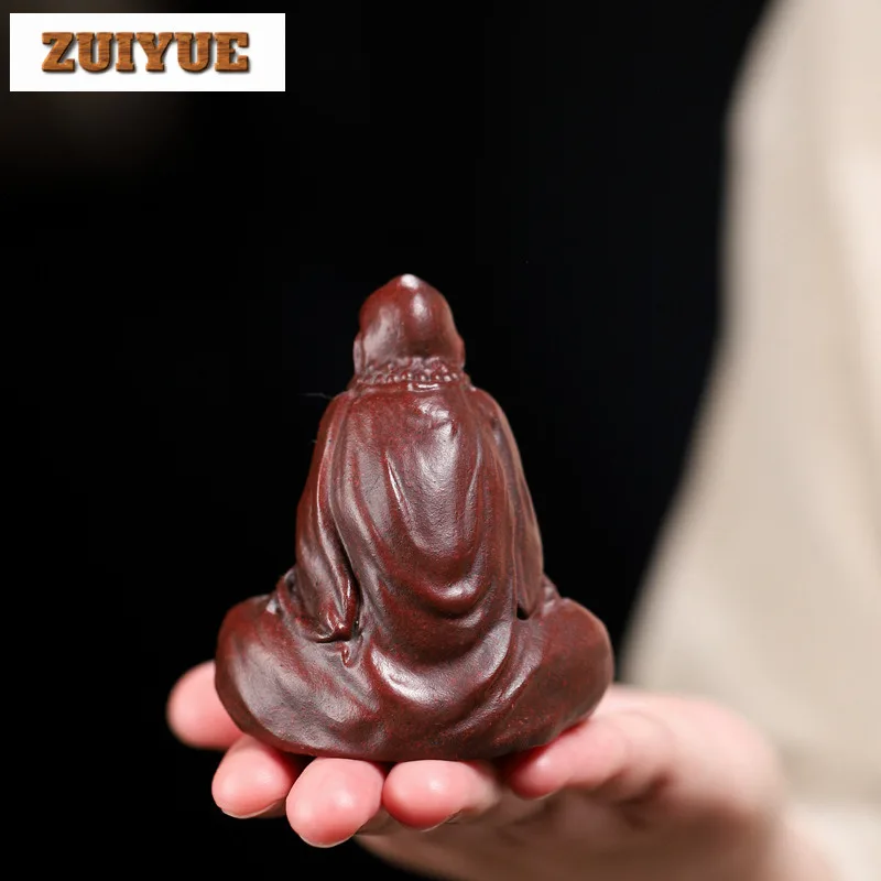 Creative Purple Clay Tea Pet Boutique Bodhidharma Statue Ornaments Handmade Buddha Sculpture Crafts Home Teaware Decoration Art