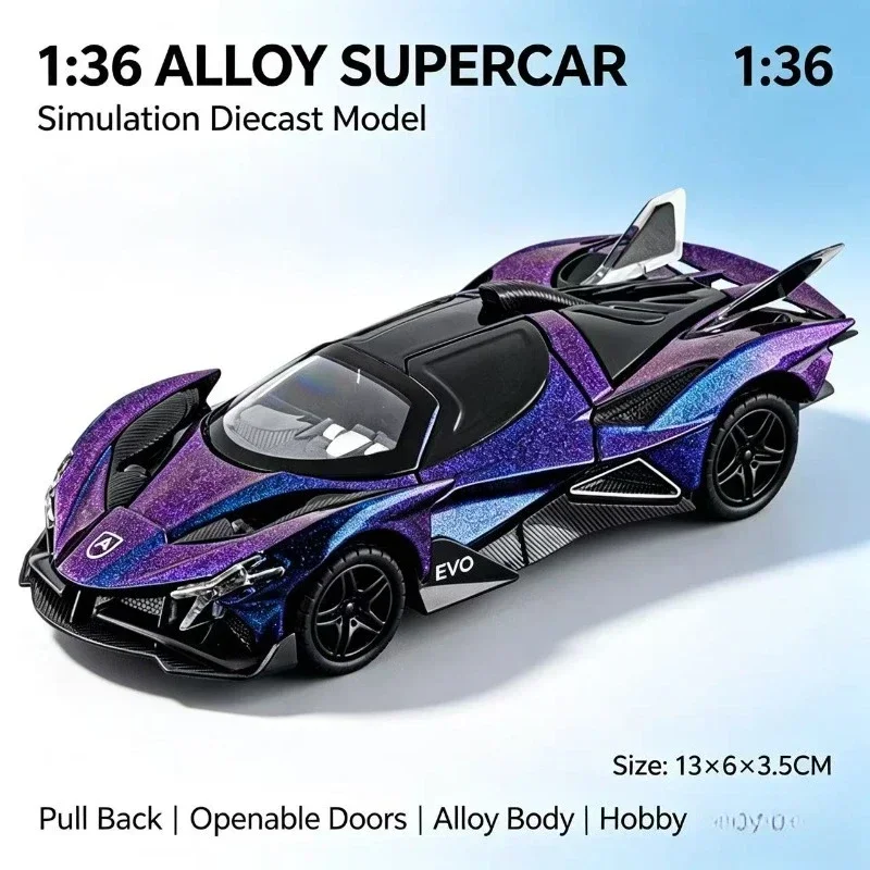 Alloy Car Model 1:36 Scale Racing Supercar, Diecast Pull-Back Replica Vehicle, Openable Doors & Exquisite Details, Desktop Decor