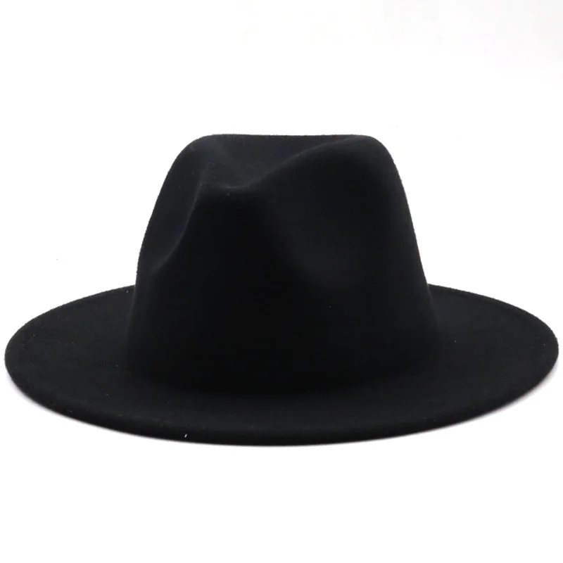 New British Style winter Child wool solid Classic fedoras cap Boy Girls panama jazz hat Big Wide Brim Big black Fedoras 52-54CM