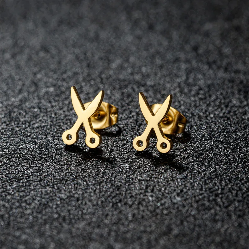 Fashion Creative Scissors Ear Studs for Women Personality Jewelry Small Barber Tools Stainless Steel Earrings Funny Gifts