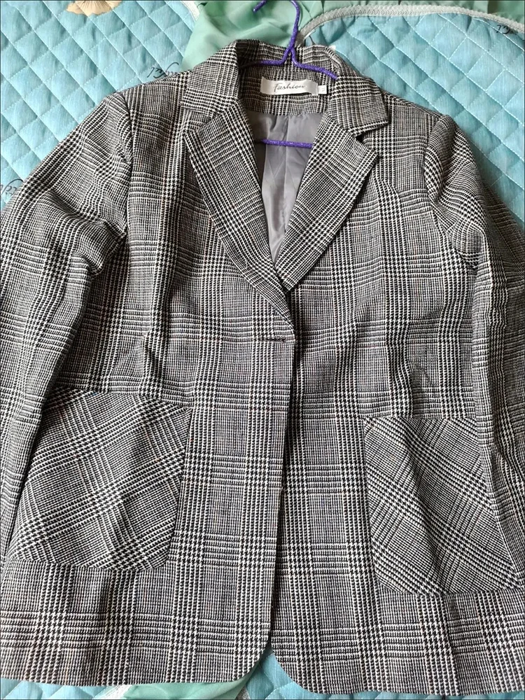 Lente Tweed Casual Geruite Blazers Abrigo Mujer Kantoor Gesplitst Slanke Jas Koreaanse Wollen Mix Plus Size Casaco Vintage Pak Jacks