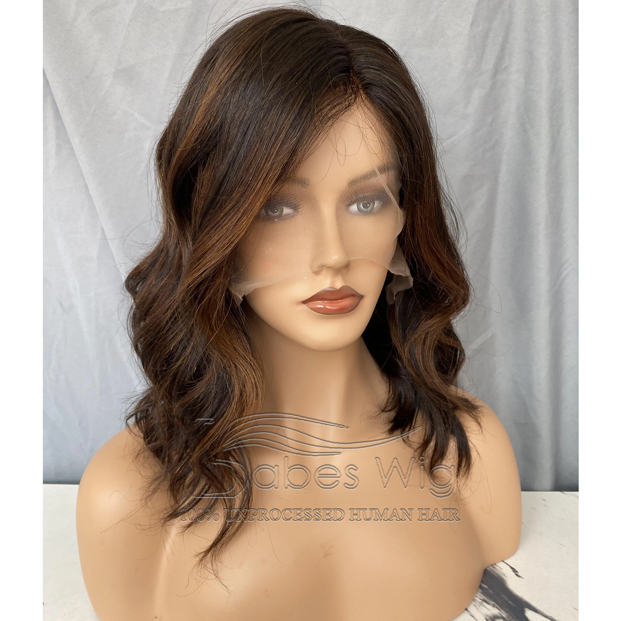 Best Highlight Brown Short Wig Glueless Body Wave Jewish Human Hair Lace Front Wig for White Women Baby Hair Preplucked