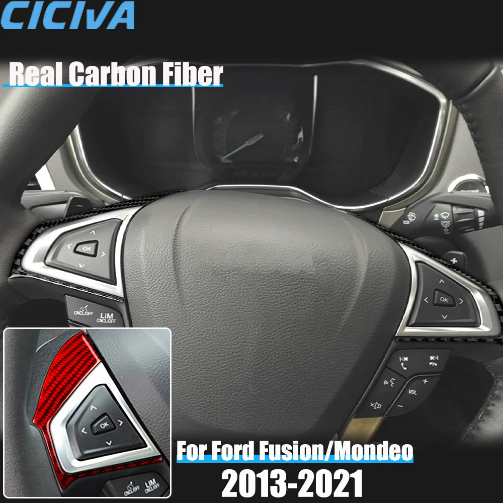 

Real Carbon Fiber Car Accessories Steering Wheel Buttons Frame Trim Cover Soft Sticker For Ford Fusion/Mondeo 4th Gen 2013-2021
