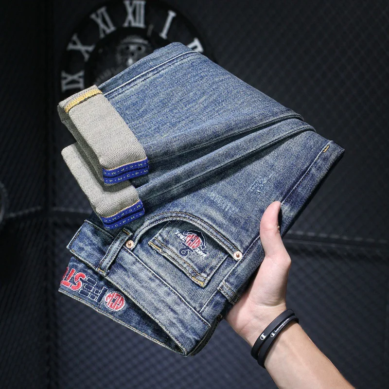 High-End All-Match Retro Washed Trendy Jeans Men's Stretch Slim-Fitting Small Straight Casual Street Handsome Trousers