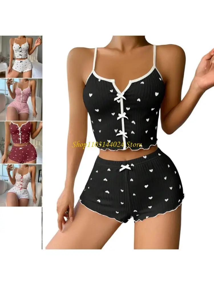 N5KE Women's Pajamas Sleeveless Summer Lounges Set Printed Nighty Loungewear Sleepwear