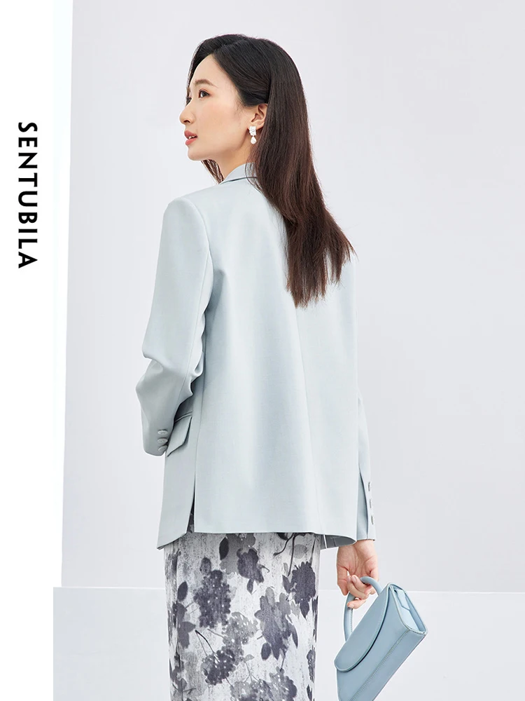 SENTUBILA Spring Split Blazer Office Lady Notched Coat 2024 Irregular Single Breasted Straight Suit Jacket Clothing 141X52861