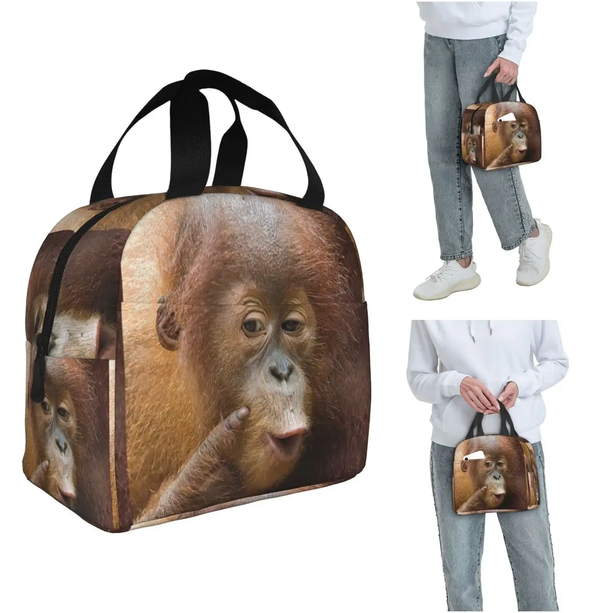 Isolierte Lunchtasche mit Gorilla-Gesicht-Aufdruck für Damen und Kinder, tragbare Lebensmittelboxen, Thermo-Lunchbox-Tragetasche