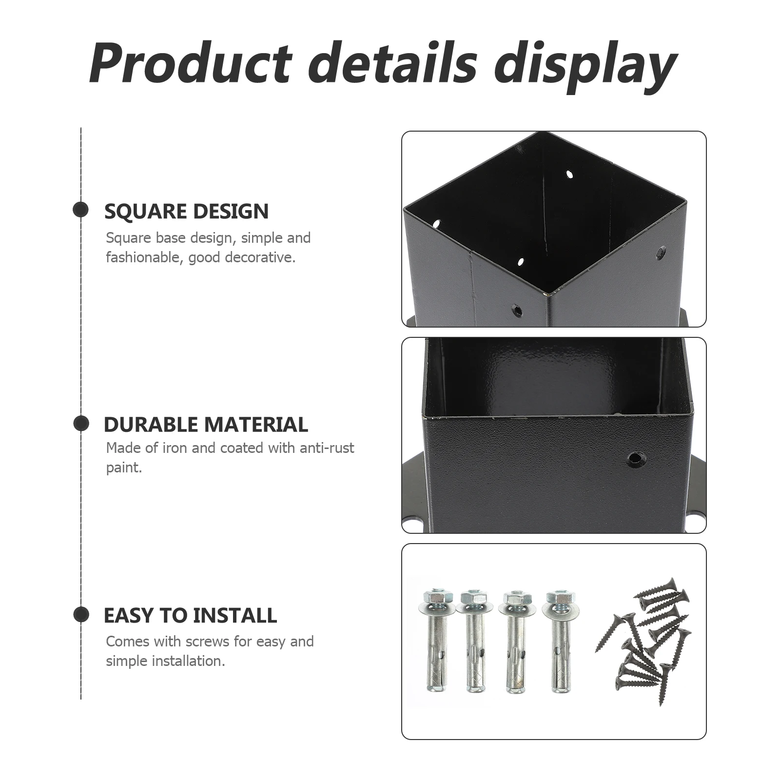 

4x4 Post Base Bracket Metal Square Flange Fence Mounting Black Iron Railing Support Outdoor Garden Home Farm Porch Trim Anchor