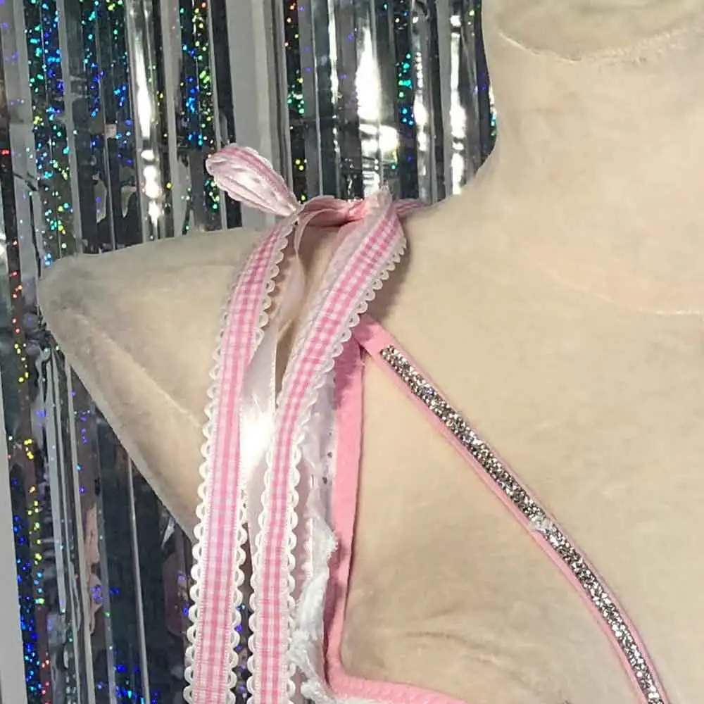 

Топ-майка на бретельках в стиле эмо, кавайи, панк-рок, Y2K, для клуба, цвет фееричный розовый, в стиле харадзюку, гранж, готика 90-х, с бантом, готика 80-х, DIY, экологичный