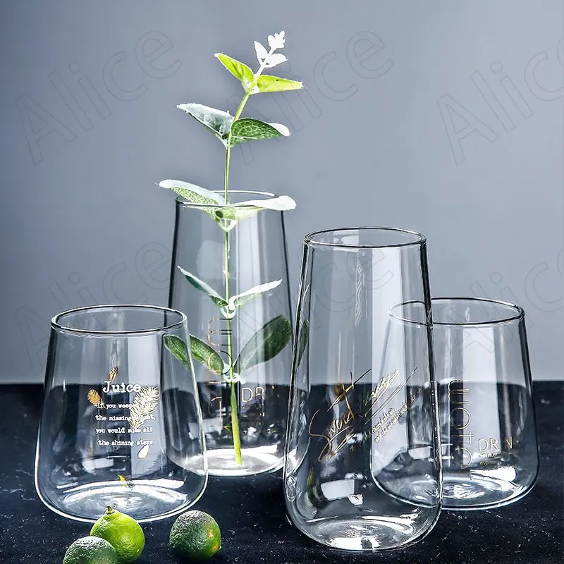 Creative Glass Mug Dining Room Desktop English Letters Milk Cup Light Luxury Manual Craft Juice Cups Modern Home Decoration