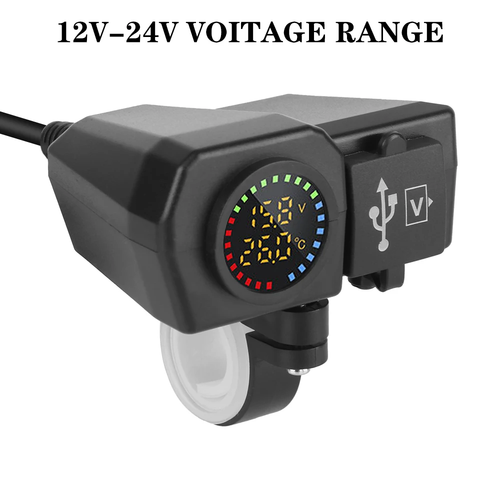 36W Voltmeter Thermometer Digital Display Motorcycle QC3.0 PD Charger Socket Motorcycle Charger Plug USB Type-C Fast Charging