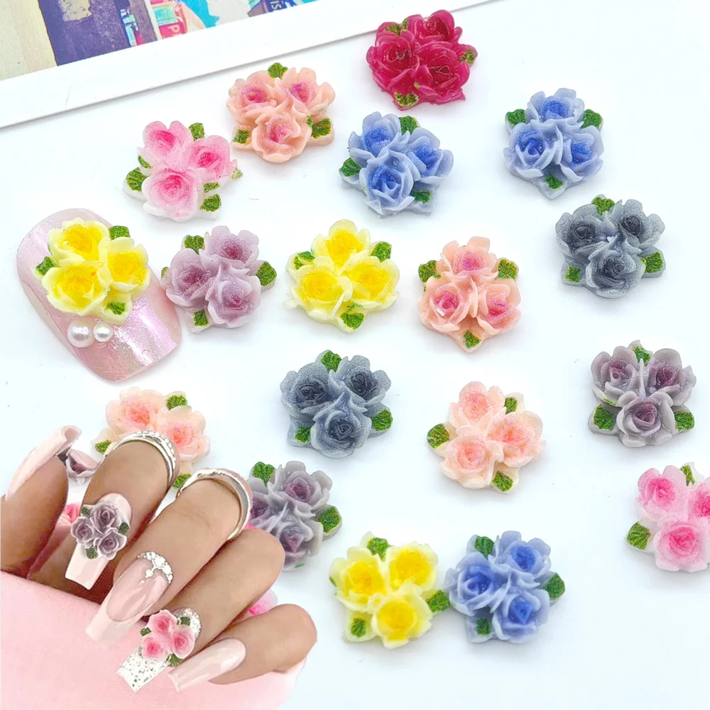 30 Stuks Kleurrijke Bloem Nagel Bedels Voor Acryl Nagels 3d Triple Rose Bloemen Nagel Decorati Flatback Hars Camellia Rose Nagel Charme