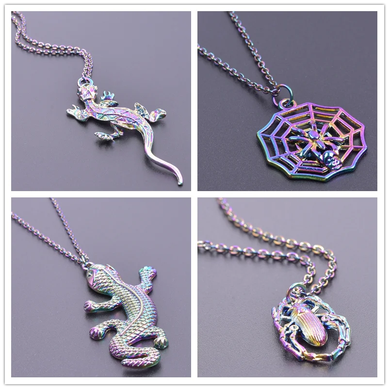 Collana con ciondolo ragno Punk arcobaleno per donna uomo gioielli lucertola geco Charm catena arcobaleno sul collo collane accessori