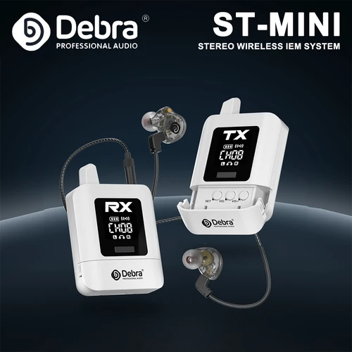 Debra ST-MINI Sistema de monitorización intrauditiva inalámbrico estéreo, transmisión de señal digital 2,4G para transmisiones en vivo, bateristas y bandas