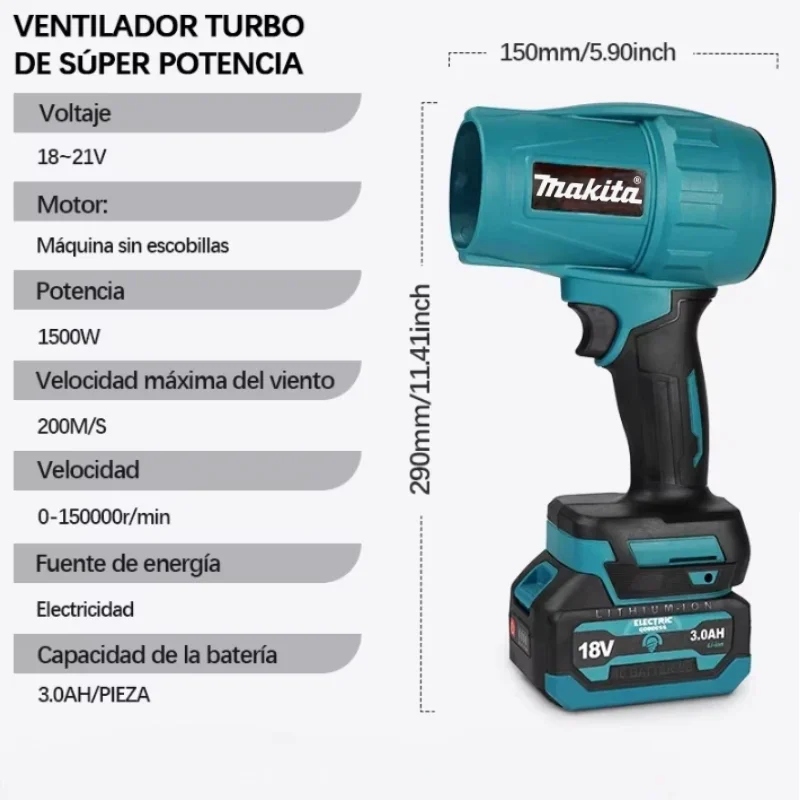 ماكيتا منفاخ عنيف توربو مروحة نفاثة 30000 دورة في الدقيقة منفضة هواء كهربائية سرعة الرياح توربو قابلة للشحن مع أداة تنظيف السيارة الخفيفة #6