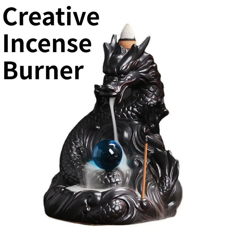 

Creative Advanced Dragon Reverse Flow Incense Burner Home Decoration Ceramic Dragon Play Pearl Decoration Crafts Incense Burners