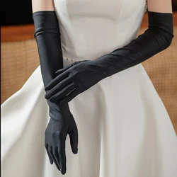 Gants de doigt noirs pour femmes, gants longs en satin, gants de mariée, gants de demoiselle d'honneur, gants de soirée de Rh, gants de mariage, WG068